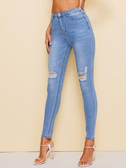 Bleach Wash High Waist High Stretch Skinny Jeans for Women