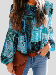 Bohemian Printed Bubble Long Sleeve Blouse