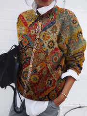 Brushed Geometric Print Button Long Sleeve Blouse