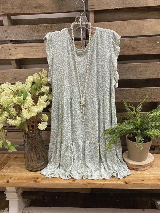 Blue Sleeveless Crew Neck Cotton-Blend Dress
