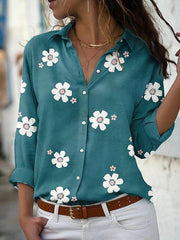 Blouse Pink Blue Green Floral Floral Print Button Daily Basic Shirt Collar S for Women
