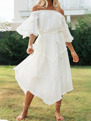 Boat Neck Off-Shoulder Bohemian Holiday Dress for Women