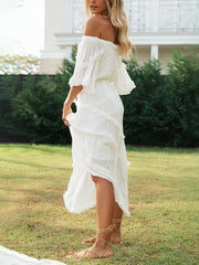 Boat Neck Off-Shoulder Bohemian Holiday Dress for Women