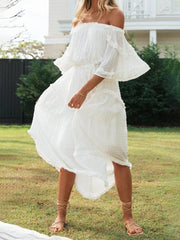 Boat Neck Off-Shoulder Bohemian Holiday Dress for Women
