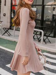 Boat Neck Ribbed Knit Sweater Dress Without Belt