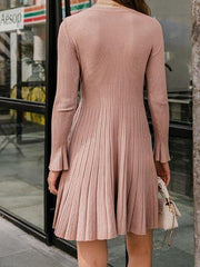 Boat Neck Ribbed Knit Sweater Dress Without Belt for Women