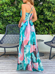 Bohemian Color Block Sling Dress for Women