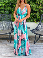 Bohemian Color Block Sling Dress for Women