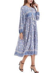 Bohemian Floral Print Neck Tie Maxi Dress
