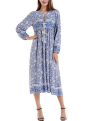 Bohemian Floral Print Neck Tie Maxi Dress