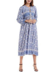 Bohemian Floral Print Neck Tie Maxi Dress for Women