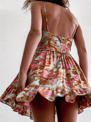 Bohemian Floral Print Short Sling Dress