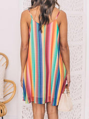 Bohemian Multicolor Striped Chiffon Sleeveless Sling Beach Short Dress