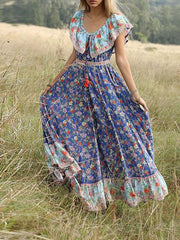 Bohemian Short-sleeved Print Dress for Women