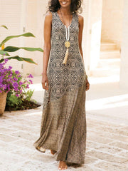 Bohemian Sleeveless Stitching Printed Dress for Women