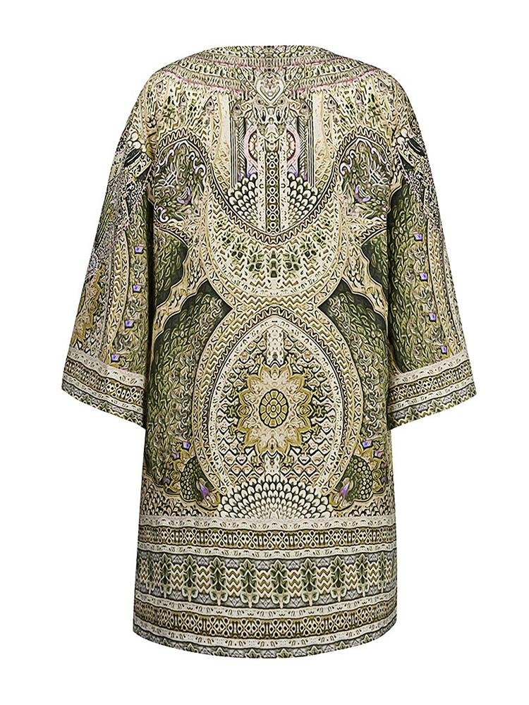 Bohemian V Loose Sleeve Printed Midi Vacation Dress