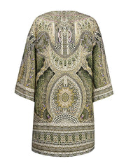 Bohemian V Loose Sleeve Printed Midi Vacation Dress for Women