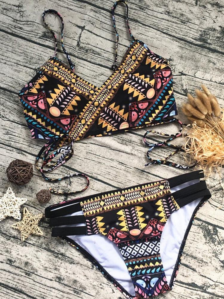 Boho Geometric Print Bikini Set for Women