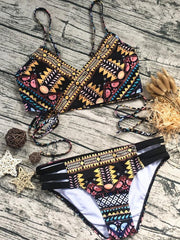 Boho Geometric Print Bikini Set for Women