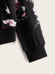 Botanical Print Zip Up Bomber Jacket for Women