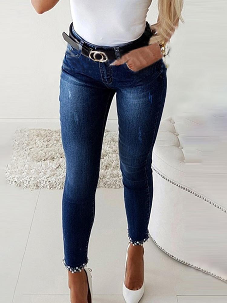 Bow Cuff Skinny Jeans for Women