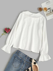 Bowknot Neck Poet Sleeve Button Up Shirt