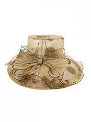 Bowknot Sheer Organza Wide Brim Hat for Women