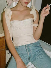 Bowknot Strap Wrap Solid Color Camisole for Women