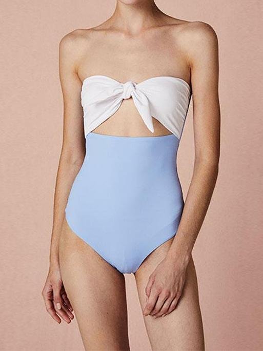 Bowknot Top One-piece Retro High Waist Swimsuit