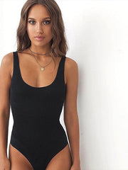 Bodysuit Tank Top Zentai Jumpsuit Black White Plain Sleeveless Beach Weekend Basic Sexy U Neck Slim S for Women