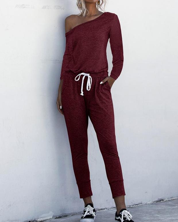 Brief One Shoulder T-shirt Pants Sets for Women