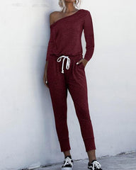 Brief One Shoulder T-shirt Pants Sets for Women
