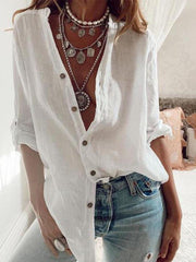 Brief Solid Loose Blouse Top
