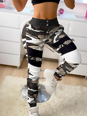 Buckle Camouflage Print Cargo Pants