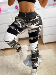 Buckle Camouflage Print Cargo Pants