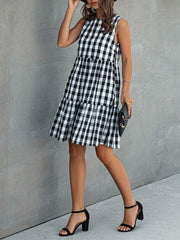 Buffalo Plaid Sleeveless Ruffle Hem Babydoll Dress