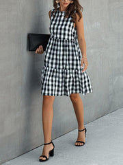 Buffalo Plaid Sleeveless Ruffle Hem Babydoll Dress