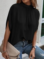 Blouse Tie Back Solid / Plain Color Basic High Neck Batwing Sleeve Summer Black Blue Brown Green for Women