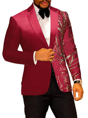 Black Pink Burgundy Men's Party Prom Sequin Sparkly Suits 2 Piece Patterned Standard Fit Single Breasted One-button