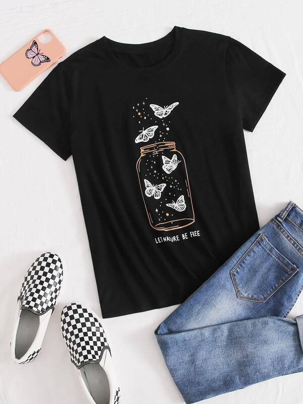 Butterfly And Slogan Graphic Tee