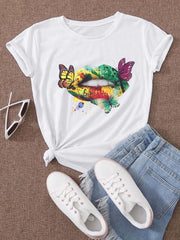 Butterfly & Colorful Mouth Print Tee