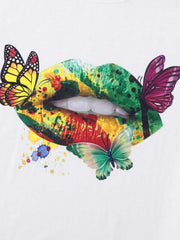 Butterfly & Colorful Mouth Print Tee