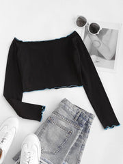 Butterfly Embroidered Off Shoulder Oriental Tee