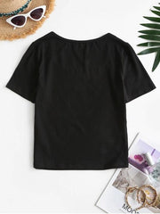 Butterfly Embroidered U Neck T-shirt
