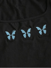 Butterfly Embroidered U Neck T-shirt for Women