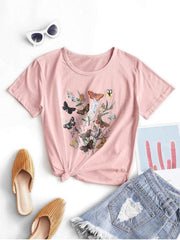 Butterfly Flower Knotted Cotton Basic Tee