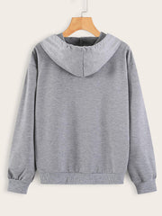 Butterfly Patched Kangaroo Pocket Drawstring Hoodie