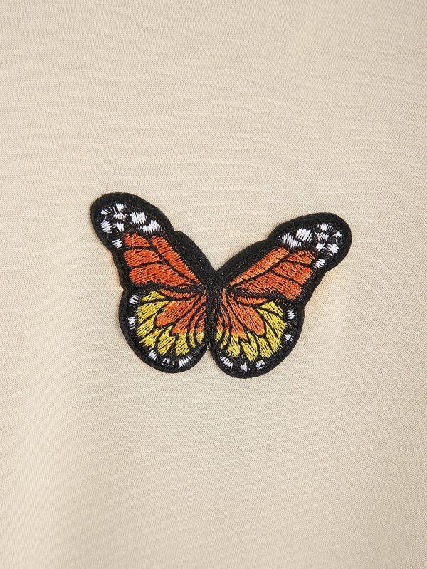 Butterfly Patched Kangaroo Pocket Drawstring Hoodie