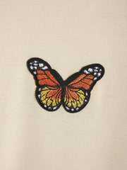 Butterfly Patched Kangaroo Pocket Drawstring Hoodie for Women