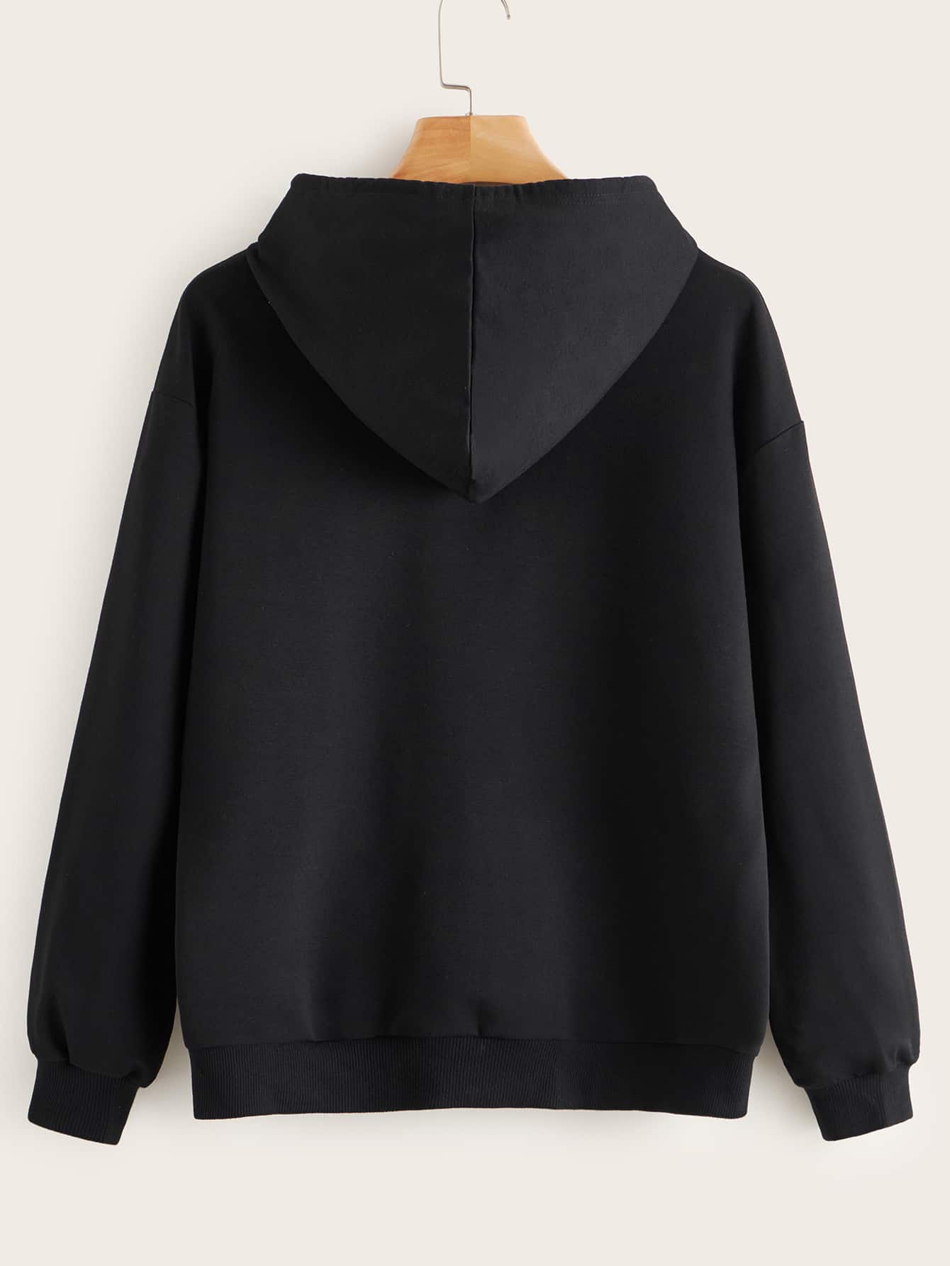 Butterfly Patched Kangaroo Pocket Drawstring Hoodie